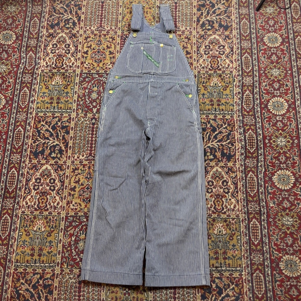 VTG 70s Key Imperial Hickory Stripe Overalls 34x29 Blue White Denim USA Bib Fly